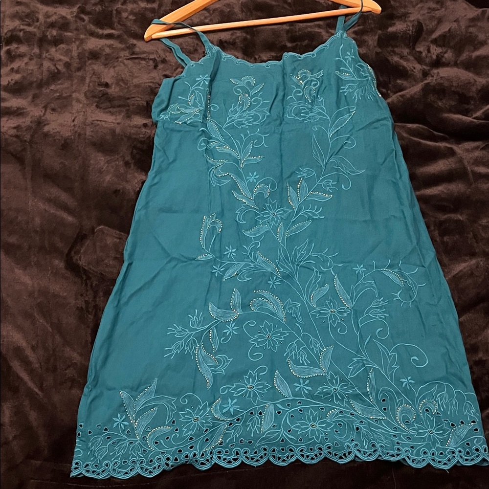 Vintage Teal Embroidered Slip Dress